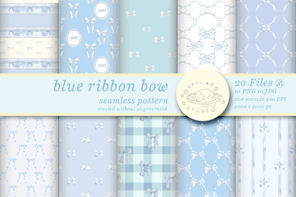 Download Watercolor Blue Ribbon Bow Pattern - Ribbon bow pattern Collection